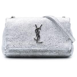 Borsa a tracolla Saint Laurent Silver Toy Metallic Crackled Calfskin Monogram West Hollywood