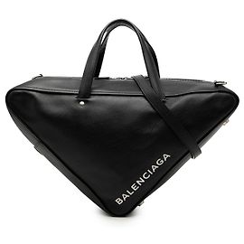Borsa Duffle Balenciaga Triangle in pelle nera, taglia Medium