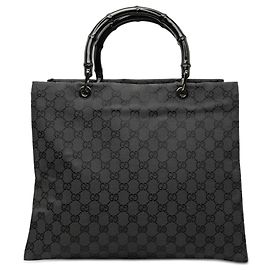 Gucci Gray GG Canvas Bamboo Handbag