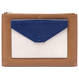 Céline Clutch sobre de cuero tricolor marrón Celine