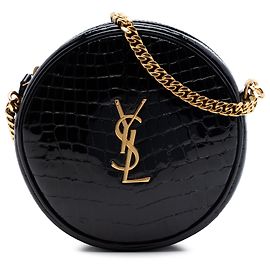 Borsa fotocamera rotonda in vinile laccato con stampa coccodrillo nero Saint Laurent
