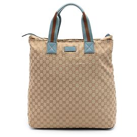 Gucci Beige GG Canvas Web Vertical Tote
