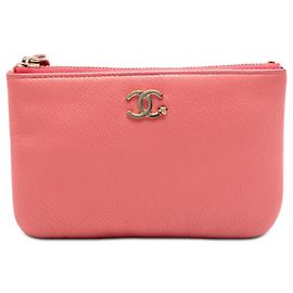 Chanel Pink Mini CC Goatskin Camellia O Case Zip Pouch