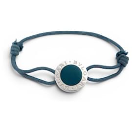 Bulgari BRACCIALE BVLGARI BVLGARI ARGENTO MASSICCIO 925 SU CORDOLE BLU SILVER BANGLE