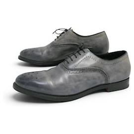 SCARPE SANTONI 13998 RICHELIEU 8 IT 43 FR PELLE PATINATA GRIGIA - Santoni
