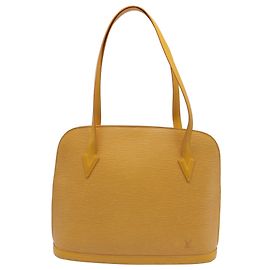 Borsa a tracolla Louis Vuitton Lussac in pelle marrone e gialla
