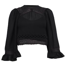 Blusa corta Alexander Mcqueen in seta nera con accenti in pizzo traforato
