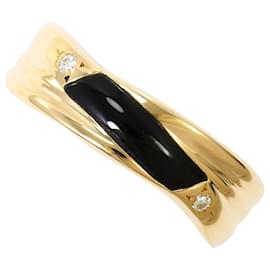 Autre Marque 18K Gelbgold-Ring mit Onyx und Diamant