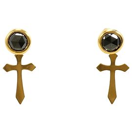Autre Marque Orecchini a lobo in oro giallo 18K con diamanti neri