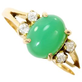 Autre Marque Anillo de banda en oro amarillo de 14K con crisoprasa y circonita cúbica
