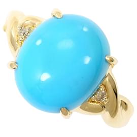 Autre Marque 14K Gelbgold-Ring mit Türkis und Diamant