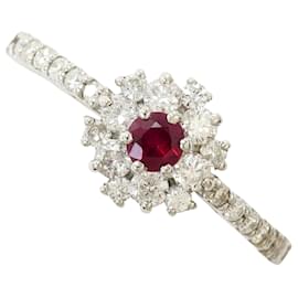 Anello a fascia in platino PT950 con rubino e diamante - Autre Marque