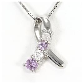 Autre Marque Collana in oro bianco 14K con zaffiro rosa e diamante