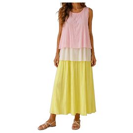 Vestido largo plisado Hugo Boss - Rosa Lila & Amarillo Lima - XS