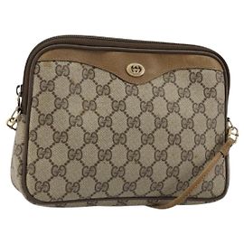 Bolsa de Ombro GUCCI GG Supreme PVC Bege Ouro 97 02 068 Auth BA13332