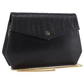 Borsa a tracolla con catena Christian Dior in pelle nera e oro Auth ep14757A