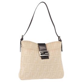 FENDI Zucca Canvas Mamma Baguette Shoulder Bag Beige Argento Autentica 184984SAV