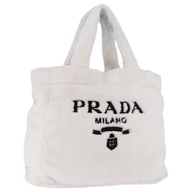 PRADA Tote Bag Pile White Silver Auth 184897V