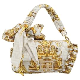 FENDI Zucca Canvas Mamma Baguette Bag Nylon 2way Beige Gold Auth 185628SAM - Fendi