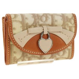 Monedero Christian Dior Trotter Canvas Romantic PVC Beige Plata Auth 184275SM