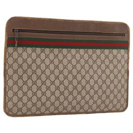 Clutch GUCCI GG Supreme Web Sherry Line PVC Beige 89 02 060 Auth ar13939