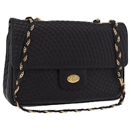 Borsa a Spalla con Catena BALLY in Pelle Nera e Oro Auth kk687A - Bally