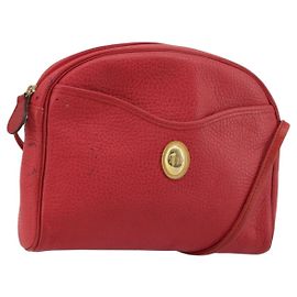 Bolsa de ombro Christian Dior em couro vermelho ouro Auth ti3976