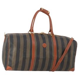 Borsa Boston FENDI Pecan Canvas PVC 2way Black Brown Auth 182068