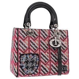 Christian Dior Cannage Lady Dior Tote Bag Pailletten 2way Rosa Silber Auth 184845SM