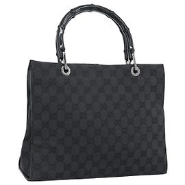 Borsa GUCCI GG Canvas Bamboo Nera Argento 002 1016 Auth ka4657
