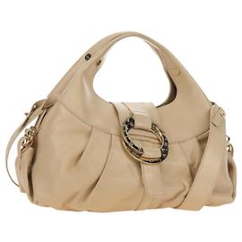 Bulgari Borsa BVLGARI Chandra in Pelle 2way Beige Gold Auth 184697A