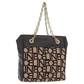 Céline Borsa a Spalla con Catena CELINE in Tessuti in Maglia Beige Oro Auth 185422A