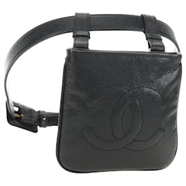 CHANEL Marsupio in Pelle Caviar Nero con CC Oro Autentico bs35525V