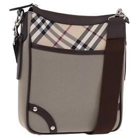 Borsa a Spalla BURBERRY Nova Check in Tela Beige Silver Auth 184474A