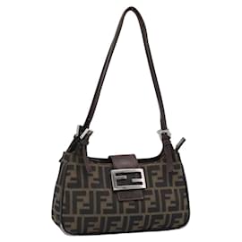 FENDI Zucca Canvas Mamma Baguette Shoulder Bag Black Brown Auth 185076 - Fendi