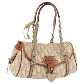 Borsa Christian Dior Trotter Canvas Romantic Chain Ivory Silver Auth 184735A