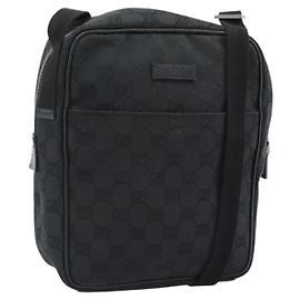 Borsa a Spalla GUCCI GG Canvas Nera Argento 122759 Auth ar13952