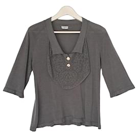 Polo Chanel de algodón gris antracita con botones de joya CC