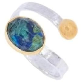 Handgefertigter verstellbarer Ring aus 925 Silber mit blauem und grünem Stein - Autre Marque