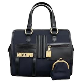 Borsa a mano Moschino in nylon nero e pelle con portamonete