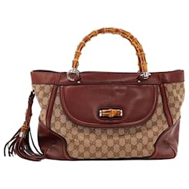 Gucci GG Supreme Monogram Canvas Hobo Bag Brown Leather Cotton ref