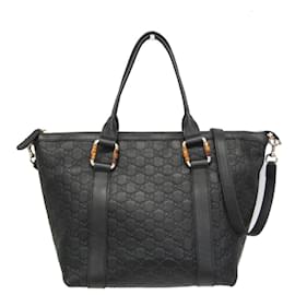 Borsa a tracolla Gucci Guccissima in pelle nera e bambù