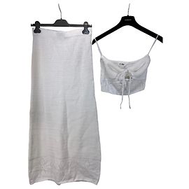 Autre Marque 4th + Reckless Set Gonna Maxi e Top Bandeau in Crochet Bianco