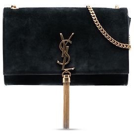 Borsa a tracolla Kate con nappa Monogram in scamosciato nero, misura Medium di Saint Laurent