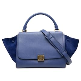 Borsa Trapeze Celine in pelle di vitello martellata e scamosciato blu Small - Céline