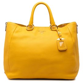 Borsa Tote Convertible Prada Yellow Vitello Daino con Zip Laterale