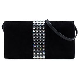 Borsa a tracolla Gucci in scamosciato nero con decorazioni in cristallo