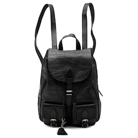 Saint Laurent Festival Rucksack aus schwarzem Leder mit Krokosprägung