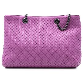 Tote Bottega Veneta Purple Medium Nappa Intrecciato Double Chain