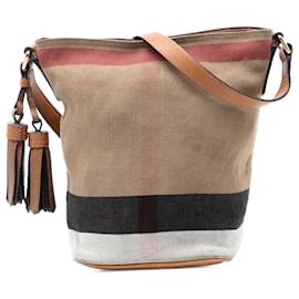 Bolso bucket Ashby en lona con mini estampado Mega Check marrón de Burberry
